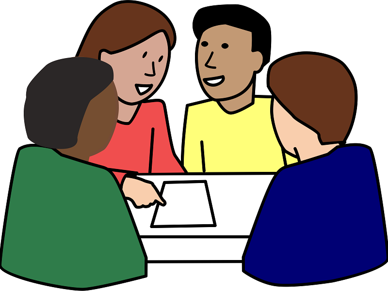 Illustration of a group of people talking in a meeting